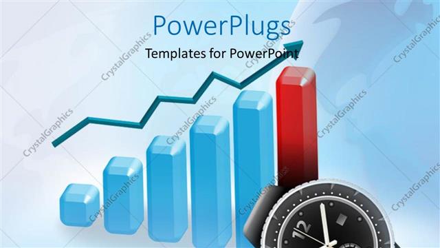  Presentation with clock - Clock with 3D financial chart with arrow in background