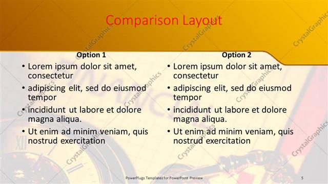 Comparison presentation slide layout