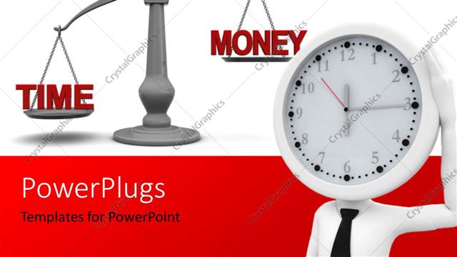  Presentation with time money - A clock with the justice symbol in the background