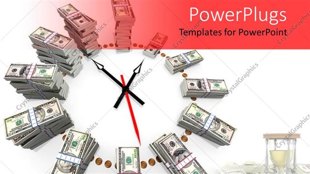  Presentation with time money - Clock made with ascending stacks of dollar bills in bundles