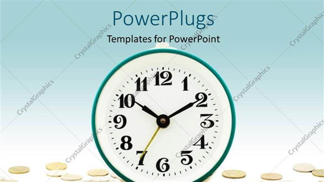  Presentation with time money - A clock with a number of currency coins and bluish background