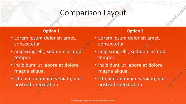 Comparison presentation slide layout