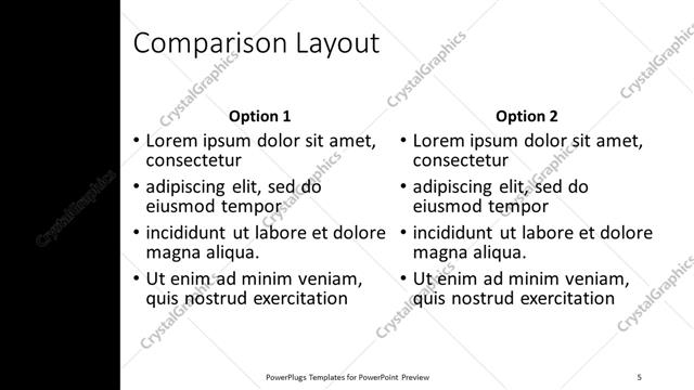 Comparison presentation slide layout