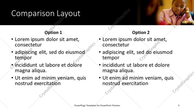 Comparison presentation slide layout