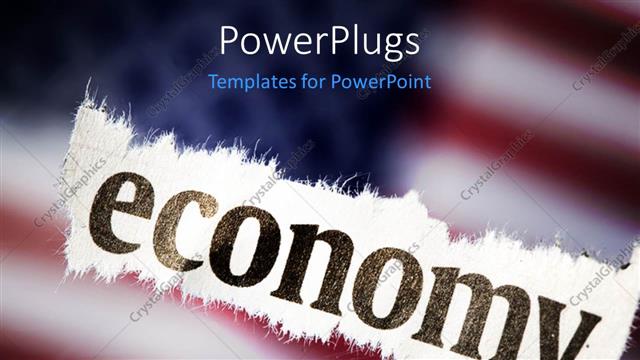  Presentation with economy - Close-up of cloth with text economy over blurred American flag