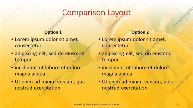 Comparison presentation slide layout
