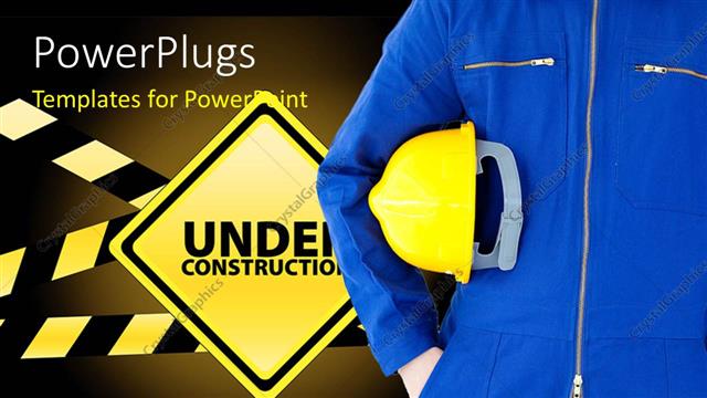  Presentation with caution - A construcion worker with a caution in the background