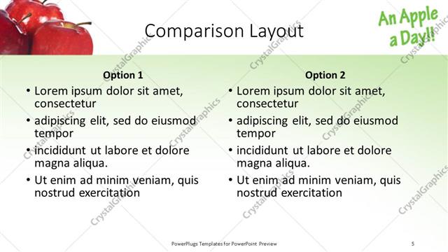 Comparison presentation slide layout