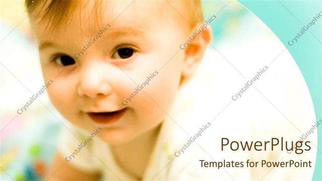  Presentation with aqua - Close up of baby smiling, aqua wave background