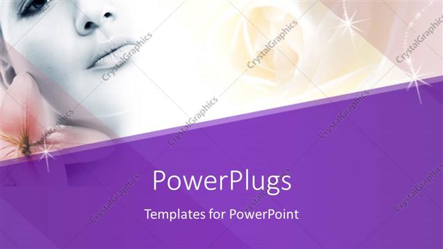  Presentation with flowers - Close up of beautiful face with pink flowers on purple themed background