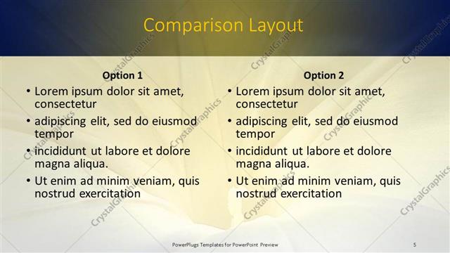 Comparison presentation slide layout