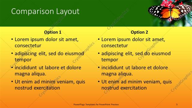 Comparison presentation slide layout