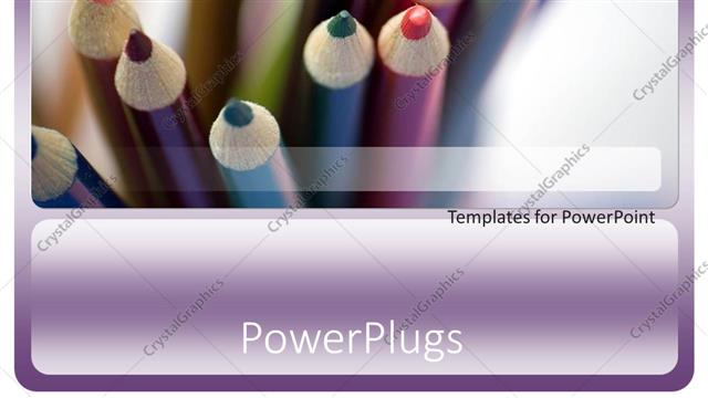  Presentation with pencils - Close up of colored pencils, colorful sharpened pencils on purple background