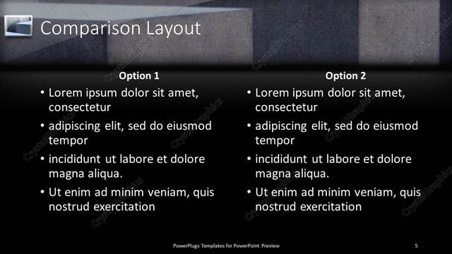 Comparison presentation slide layout