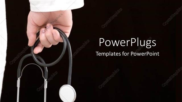  Presentation with black hands - Close up of doctor;s hands carrying stethoscope in black background
