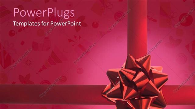  Presentation with christmas party - Close up of giftbox with beautiful large red ribbon Christmas and party symbols on gift paper