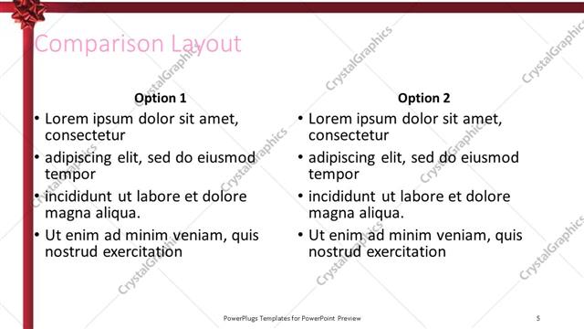 Comparison presentation slide layout