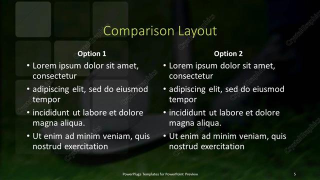 Comparison presentation slide layout