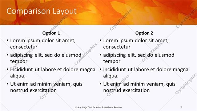 Comparison presentation slide layout
