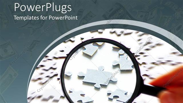  Presentation with magnifying glass - Close up with magnifying glass over jigsaw puzzle pieces