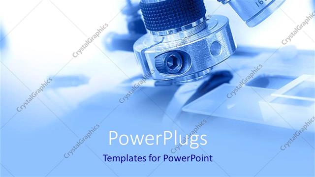  Presentation with microscope - Close up of microscope lens and slide with blue and white background