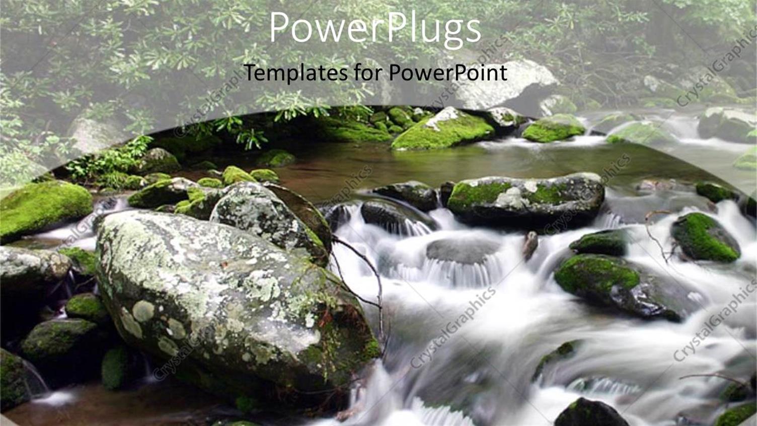 Featuring Close Up of Mountain Stream with Mossy Rocks