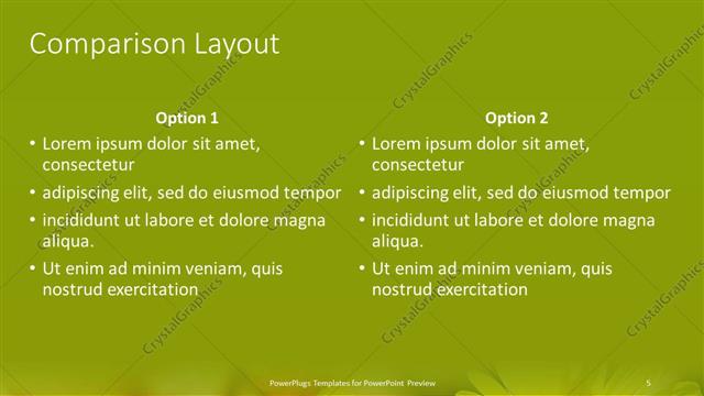 Comparison presentation slide layout