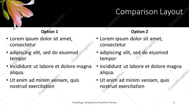 Comparison presentation slide layout