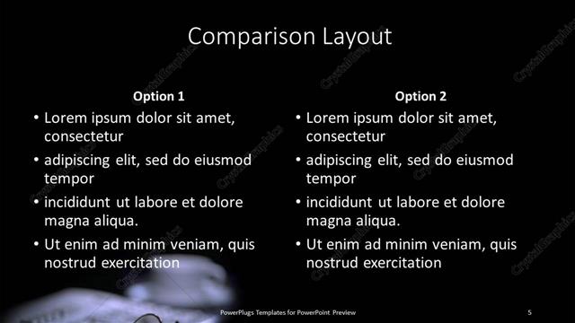 Comparison presentation slide layout