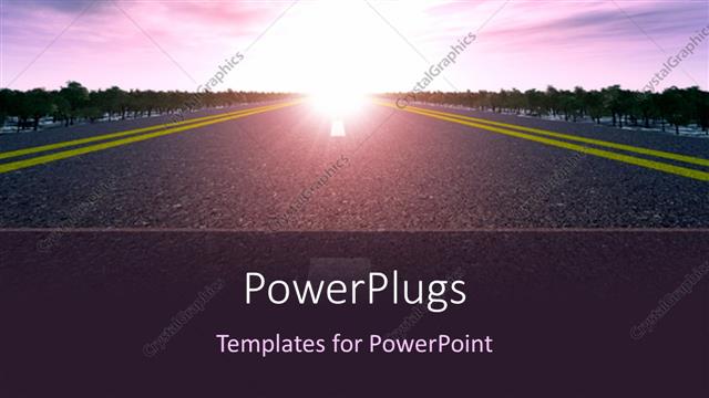  Presentation with transportation - Close up road view of a purple sunset and blue cloudy sky