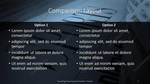 Comparison presentation slide layout