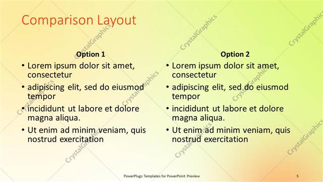 Comparison presentation slide layout