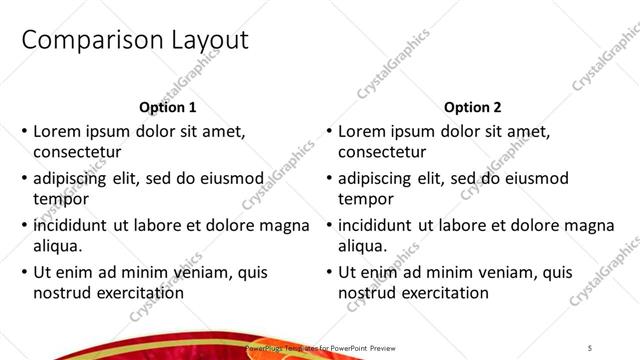 Comparison presentation slide layout