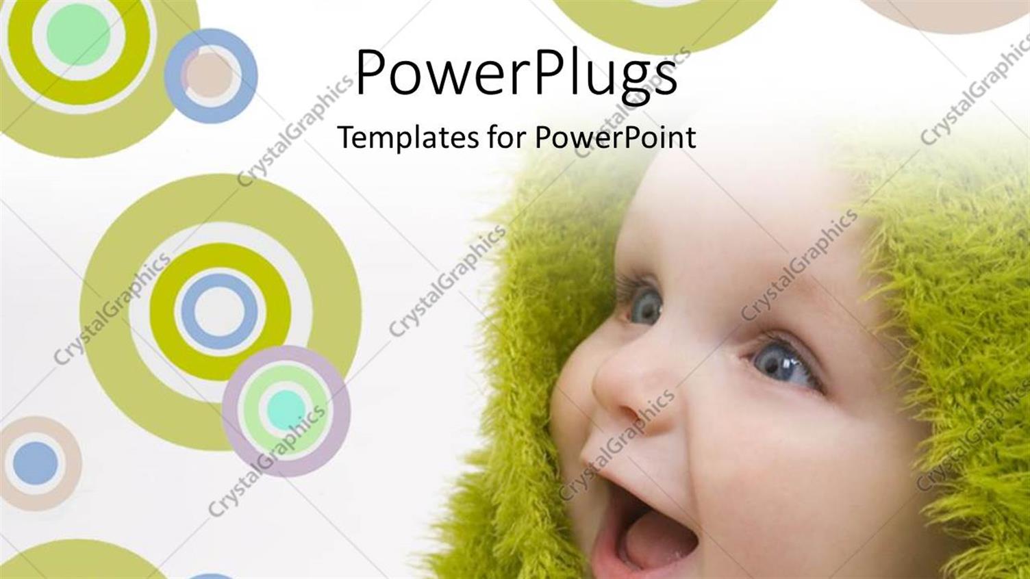 Featuring Close Up View of  a Happy Smiling Baby Wrapped with a Green Material