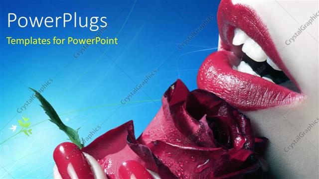  Presentation with lips - A close up view of a lady holding a red flower