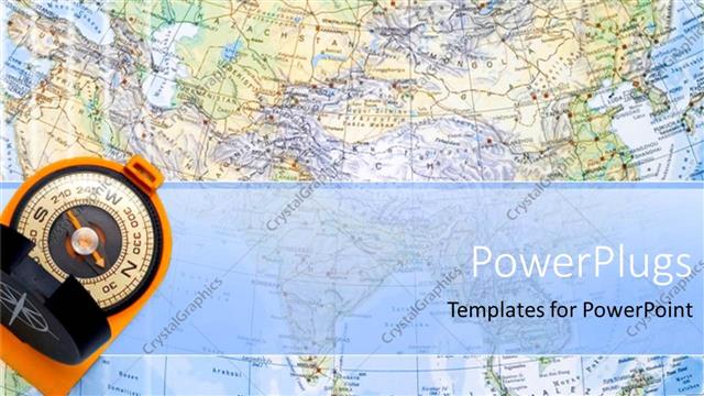  Presentation with compass map - A close up view of the world map with a compass