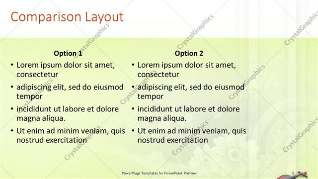 Comparison presentation slide layout