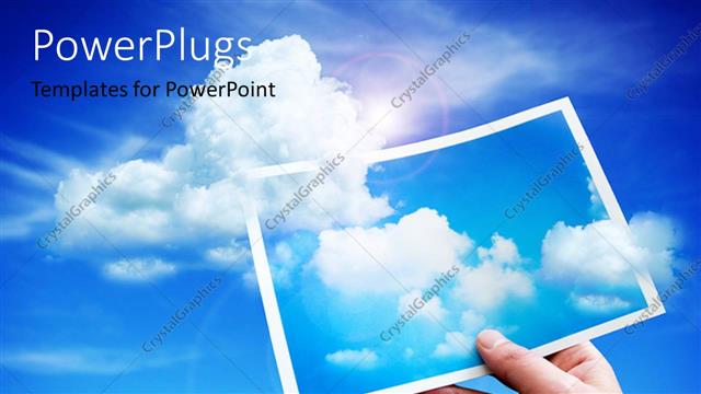  Presentation with lens - Clouds rising up from a depiction with blue sky and lens flare