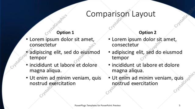 Comparison presentation slide layout
