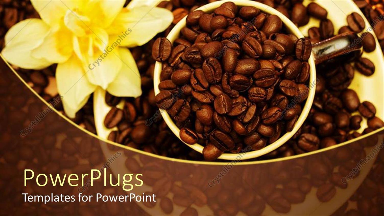 Featuring Coffee Bean Filled Cup Saucer Yellow Flower