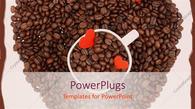 Presentation with beans - Coffee beans making heart shape with a cup in the middle