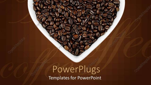  Presentation with coffee chocolate - Coffee beans in white heart shaped dish on chocolate colored background