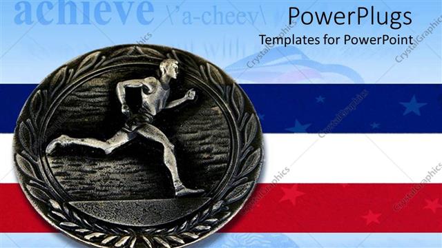  Presentation with medal - A coin along with the American flag in the background