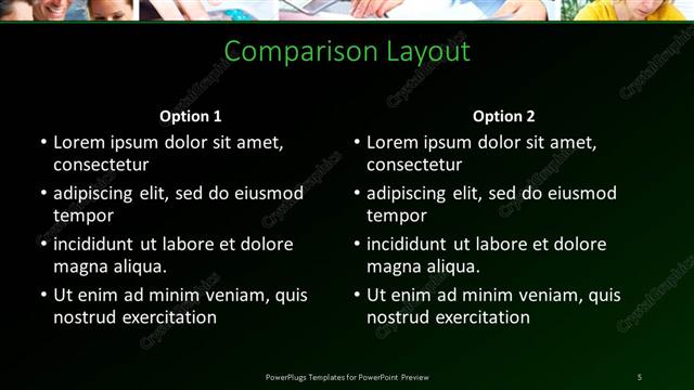 Comparison presentation slide layout