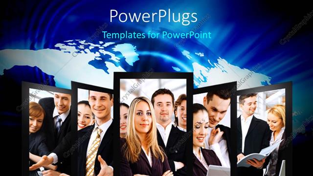  Presentation with blue global - Collage of business professionals over world map in blue background