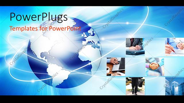  Presentation with related - Glowing earth globe with collage of business related depictions