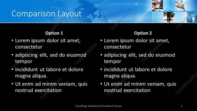 Comparison presentation slide layout