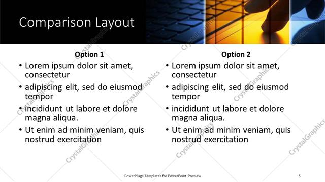 Comparison presentation slide layout