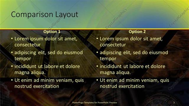 Comparison presentation slide layout