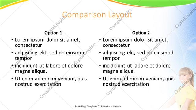 Comparison presentation slide layout